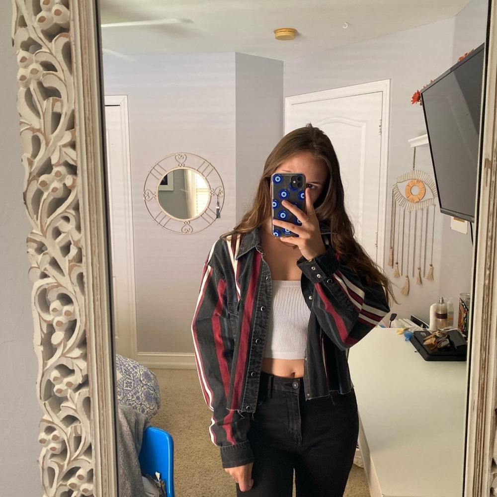 Red, White, and Black Striped Cropper Jacket